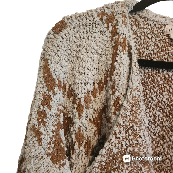 POL GRAY & BROWN WATERFALL AZTEC OPEN DRAPE COZY CARDIGAN SWEATER SIZE S - Picture 5 of 9